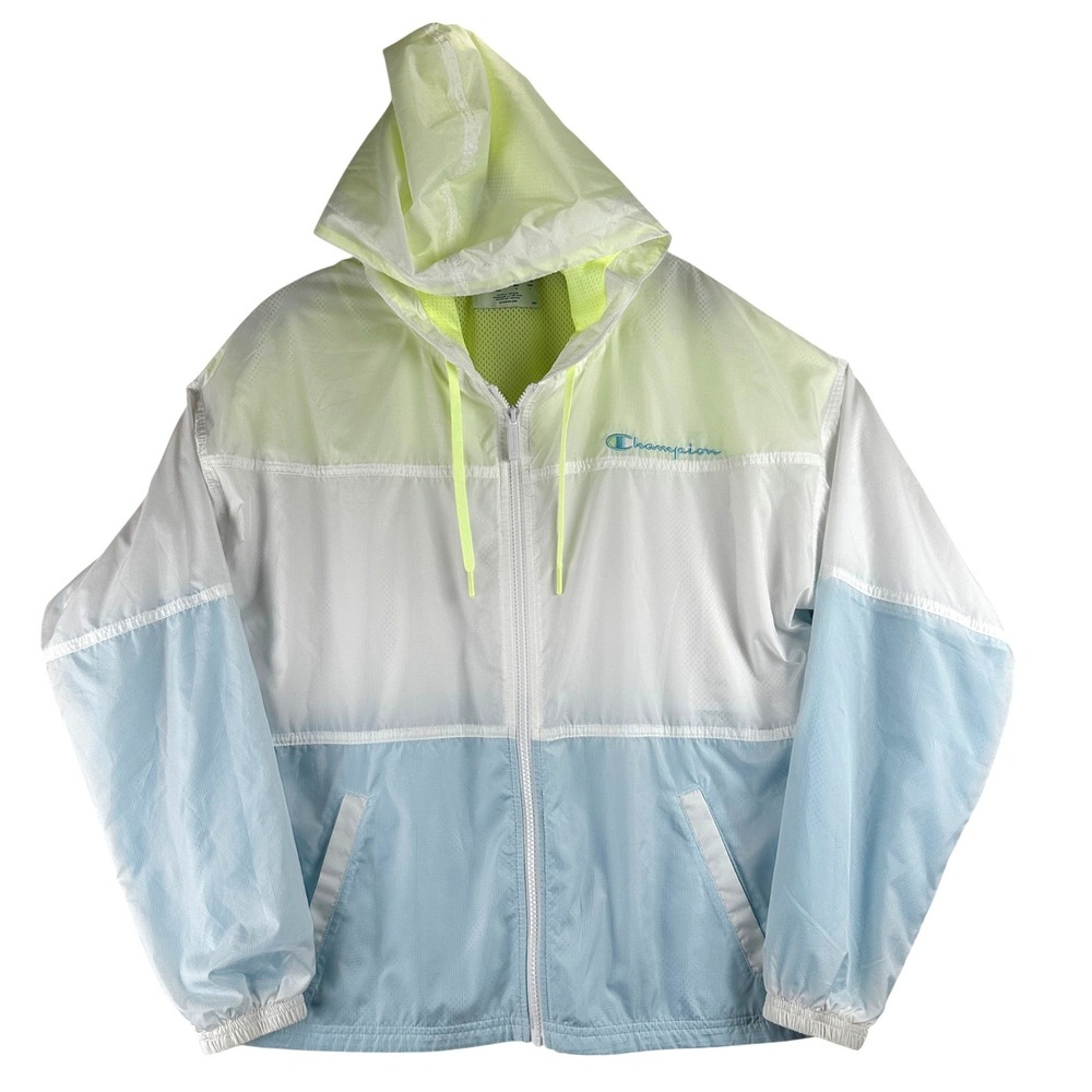 Champion Colorblock Windbreaker Jacket Womens Medium Yellow White Blue Sporty‎